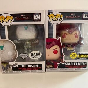 Funko Pop WandaVision Scarlet Witch 823 Glow Dark + Vision BAM Diamond NIB 824